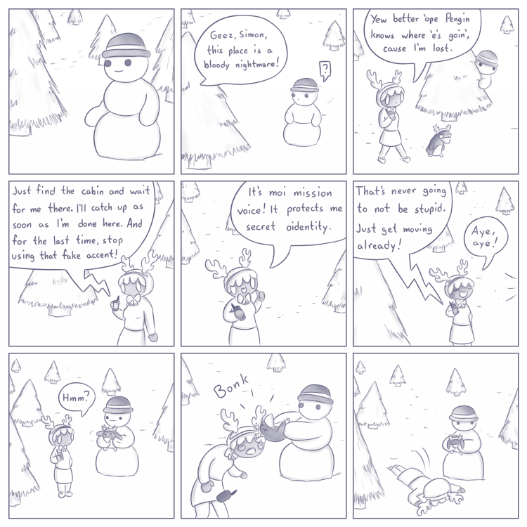 Panels 2 and 3 sadly debunk the theory that Simon has an army of talking trees.